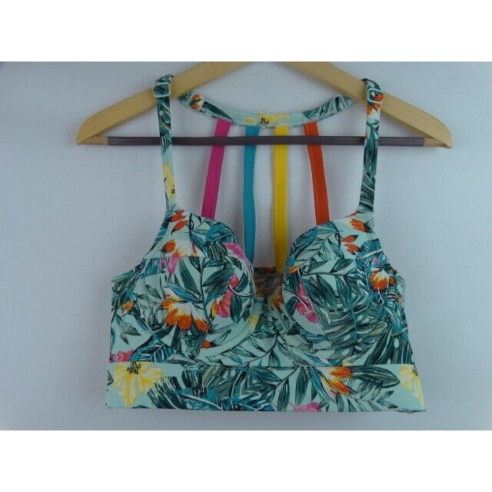 Swim by Cacique Women's Bikini Top Swimsuit Size 34D Swim Underwire Blue Flowers